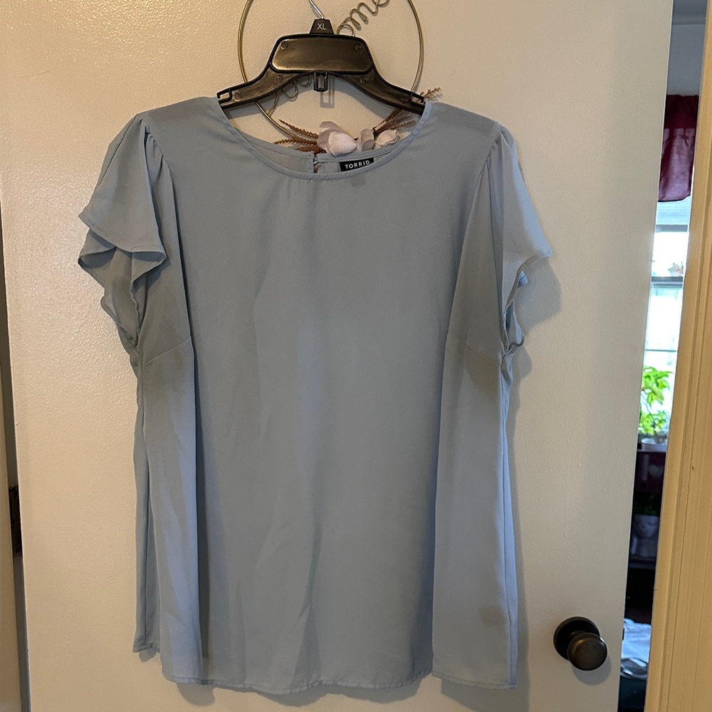 Torrid Soft Blue Ruffle Sleeve Blouse